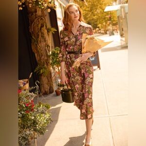 J. McLaughlin Like New Silk Blend Mollie Dress Verdant Garden Dress Size Large